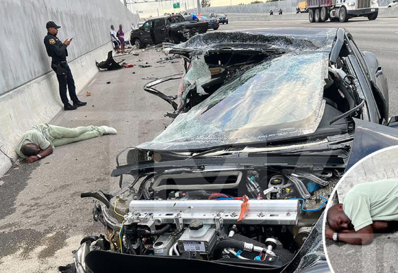 VONTAE DAVIS CRASH SCENEPHOTOS SHOW EX-NFL STAR ASLEEP… Near Wrecked Vehicles