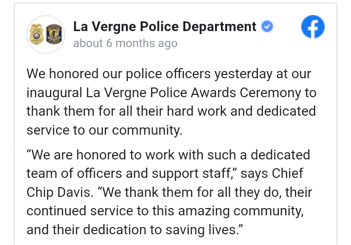 This screenshot is taken from the la vergne police department post